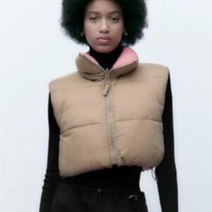 Zara Tan and Pink Reversible Puffer Vest